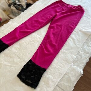 VTG 80s hot pink black lace leggings sz S Punky Brewster Saved by the Bell